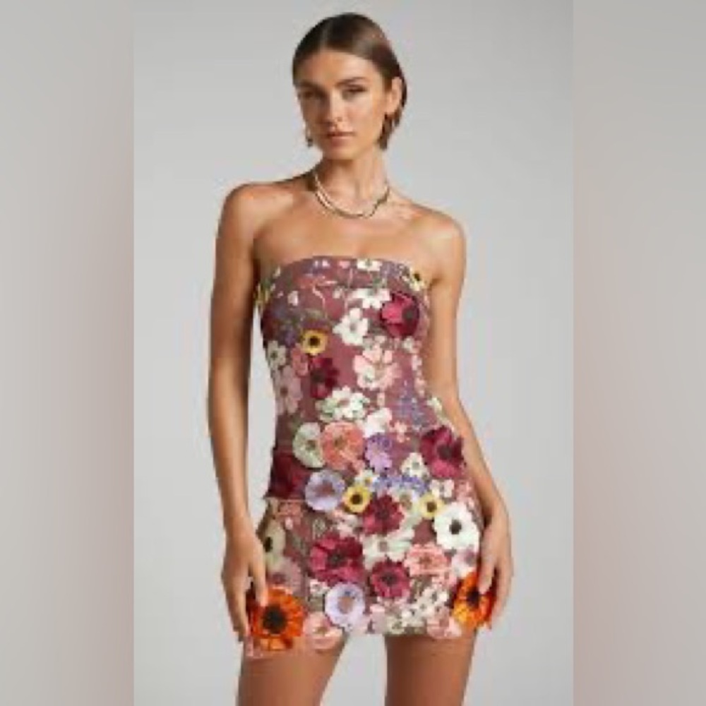 GIGI & ELLA Wren Strapless Garden Flowers Mini Dress (US8)